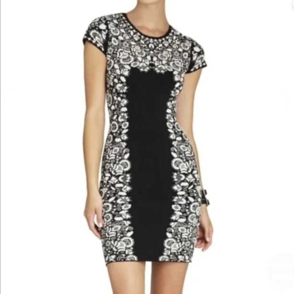 BCBG MaxAzria Fabiana Black and White Floral Bodycon Dress